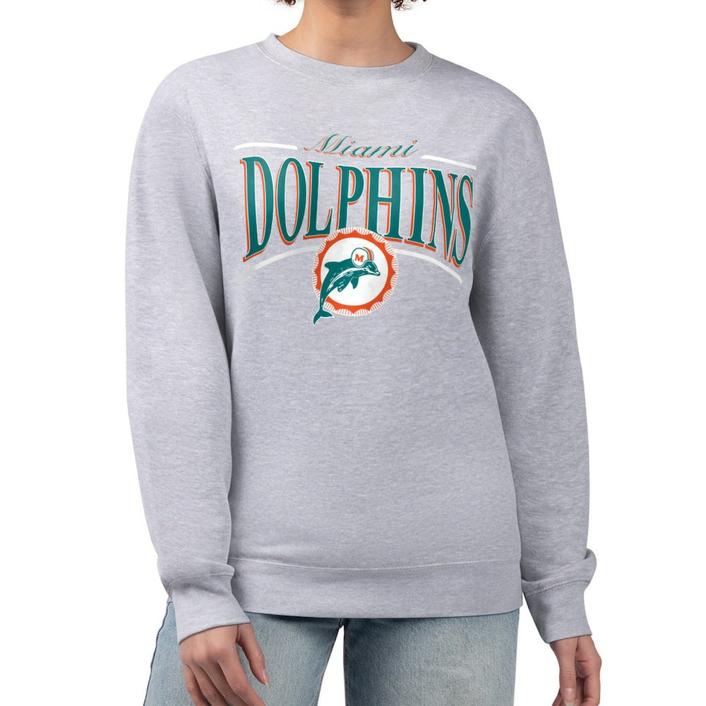 Miami Dolphins Starter Women's Throwback Arch Stripe Fleece Pullover Sweatshirt - Gray outlet