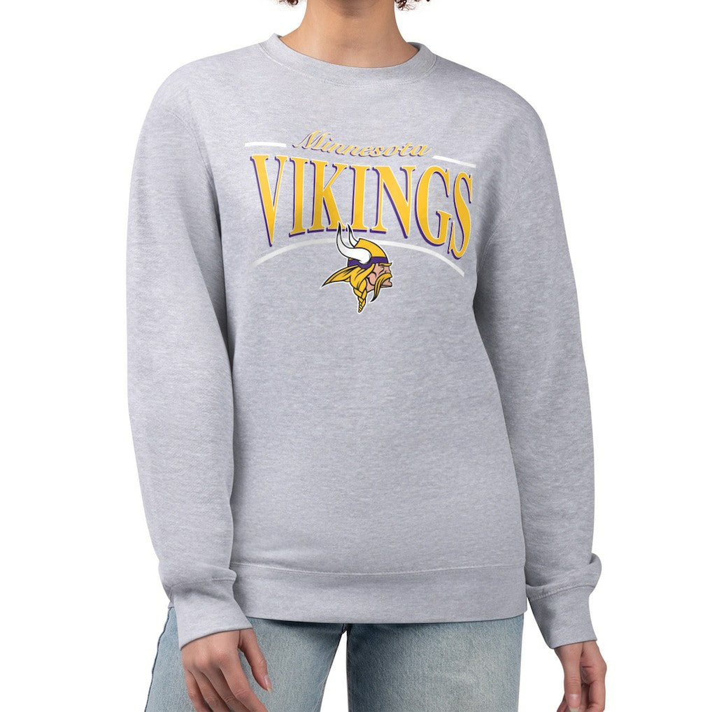 Minnesota Vikings Starter Women's Arch Stripe Fleece Pullover Sweatshirt - Gray for sale