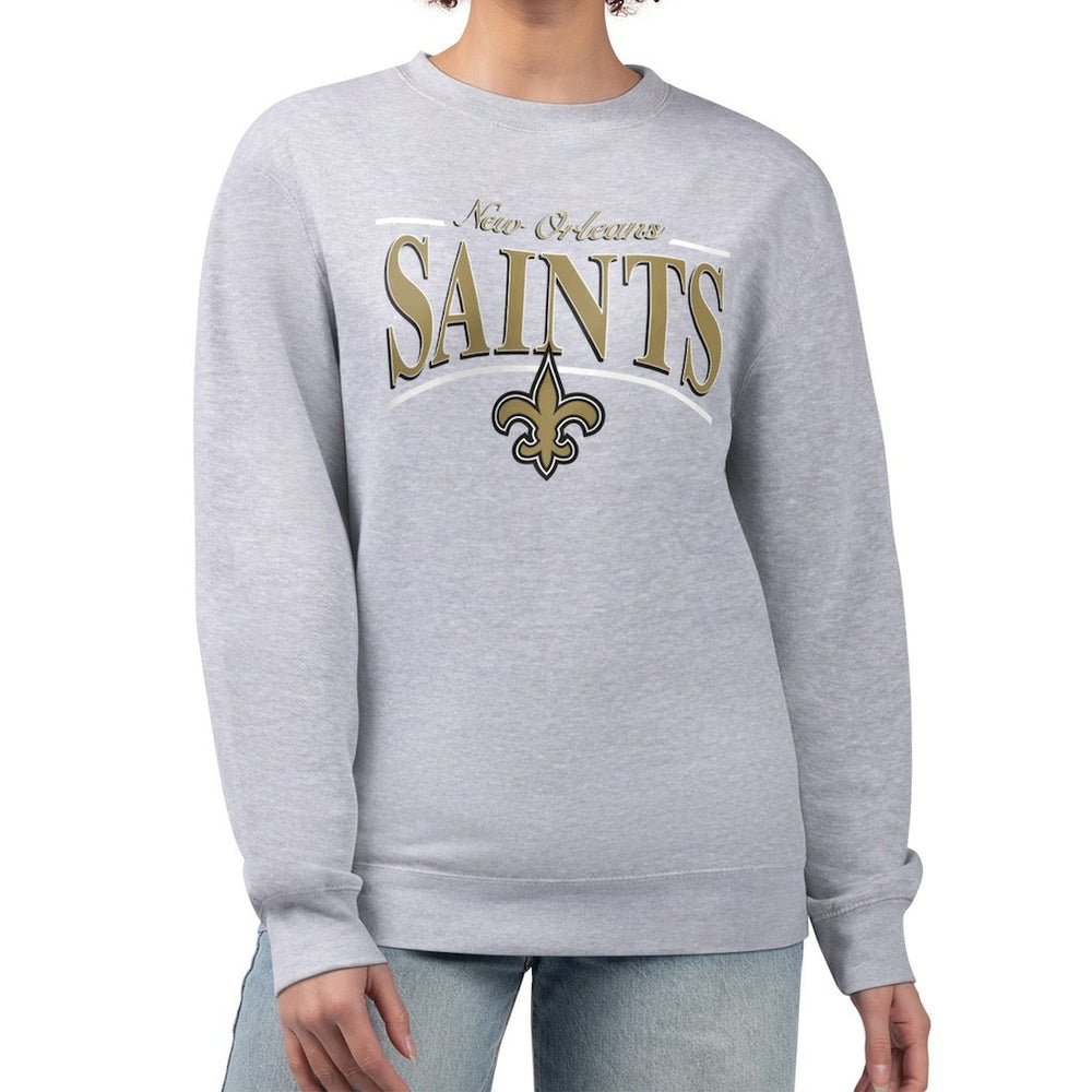 New Orleans Saints Starter Women's Arch Stripe Fleece Pullover Sweatshirt - Gray online