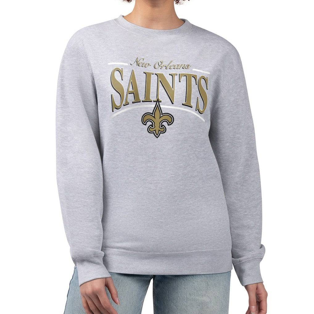 New Orleans Saints Starter Women's Arch Stripe Fleece Pullover Sweatshirt - Gray online