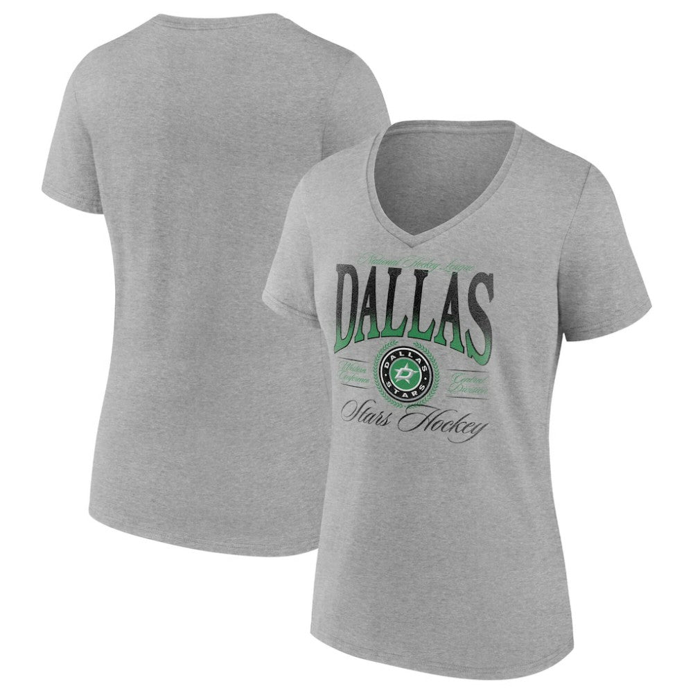 Dallas Stars Women's Retro Script V-Neck T-Shirt Gray