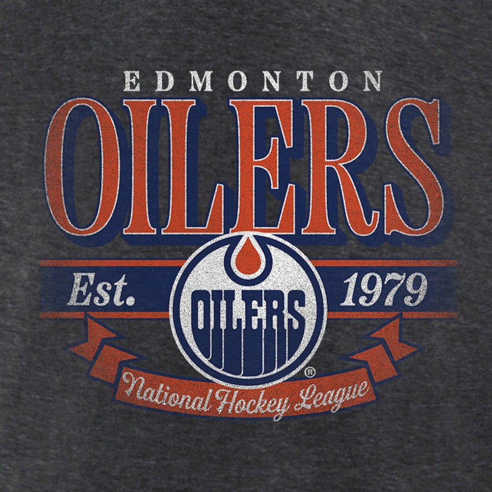 Edmonton Oilers Women's Retro Banner V-Neck T-Shirt Charcoal