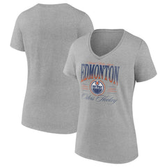 Edmonton Oilers Women's Retro Script V-Neck T-Shirt Gray