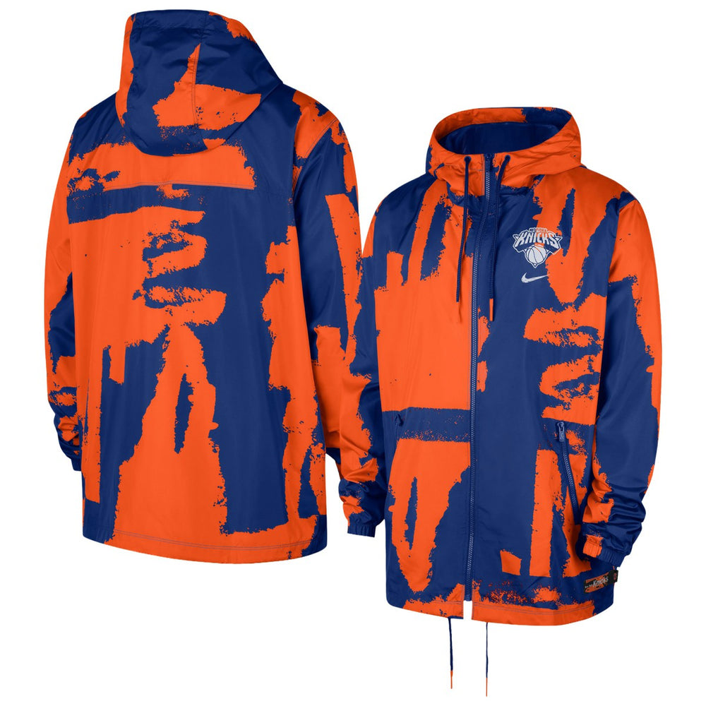 New York Knicks Courtside Club Premium Woven Full-Zip Hooded Jacket - Blue/Orange | Nike discount