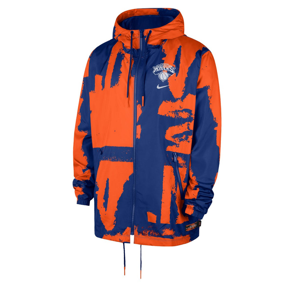 New York Knicks Courtside Club Premium Woven Full-Zip Hooded Jacket - Blue/Orange | Nike discount