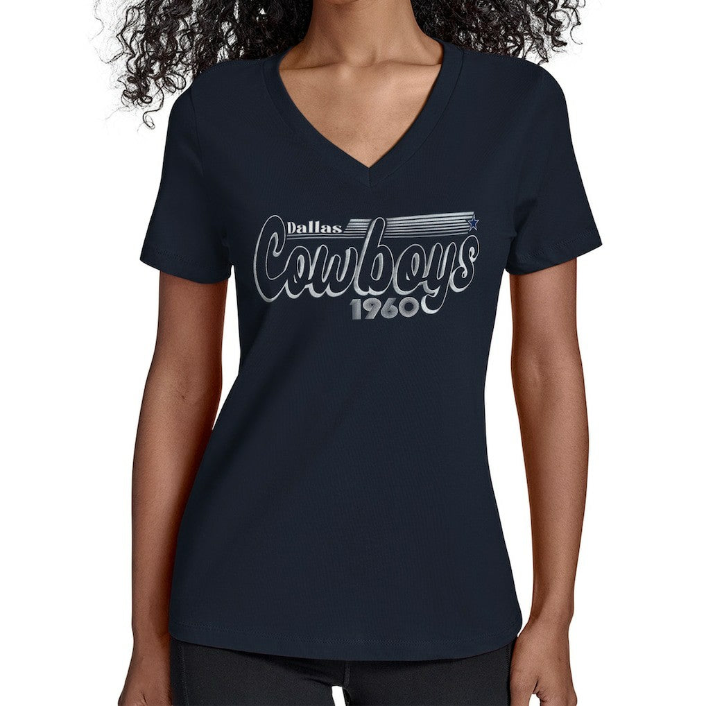 Dallas Cowboys Starter Women's Groovy Script V-Neck T-Shirt - Navy sale