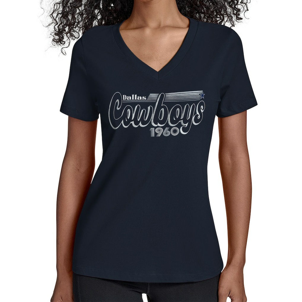 Dallas Cowboys Starter Women's Groovy Script V-Neck T-Shirt - Navy sale