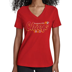 Kansas City Chiefs Starter Women's Groovy Script V-Neck T-Shirt - Red discount