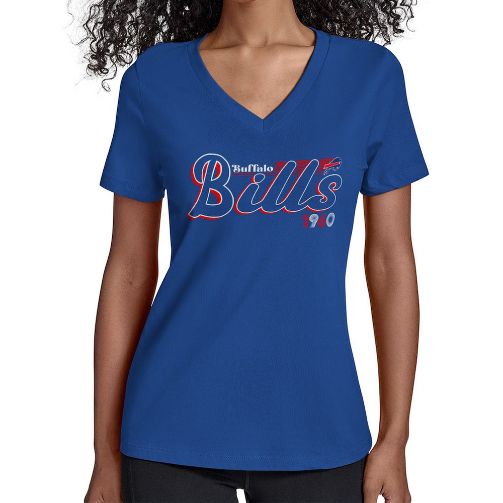 Buffalo Bills Starter Women's Groovy Script V-Neck T-Shirt - Royal discount