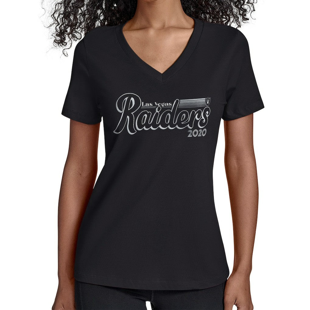 Las Vegas Raiders Starter Women's Groovy Script V-Neck T-Shirt - Black online