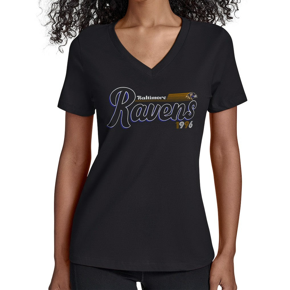 Baltimore Ravens Starter Women's Groovy Script V-Neck T-Shirt - Black sale