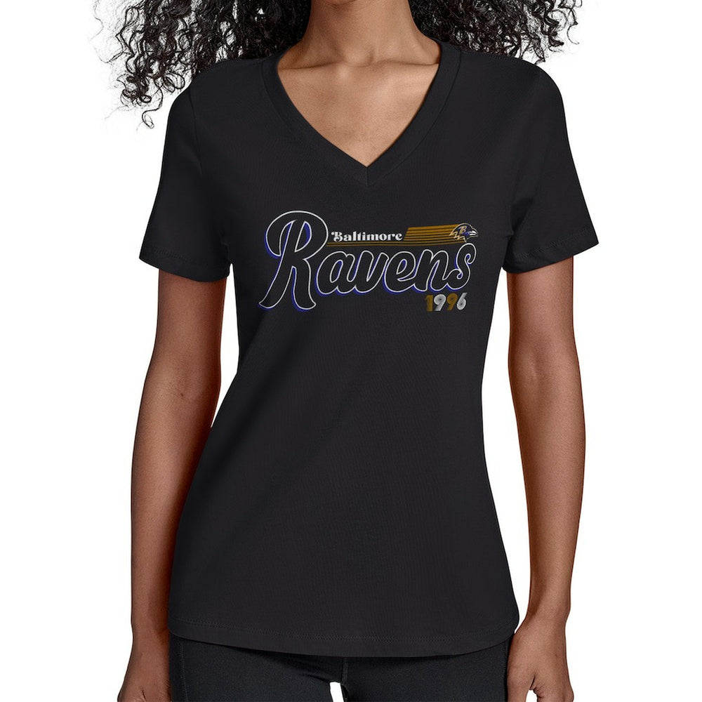 Baltimore Ravens Starter Women's Groovy Script V-Neck T-Shirt - Black sale