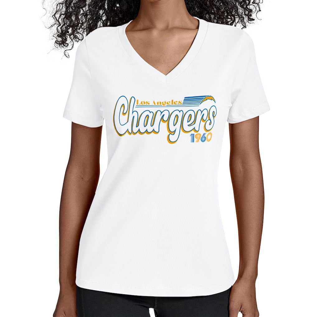 Los Angeles Chargers Starter Women's Groovy Script V-Neck T-Shirt - White for sale