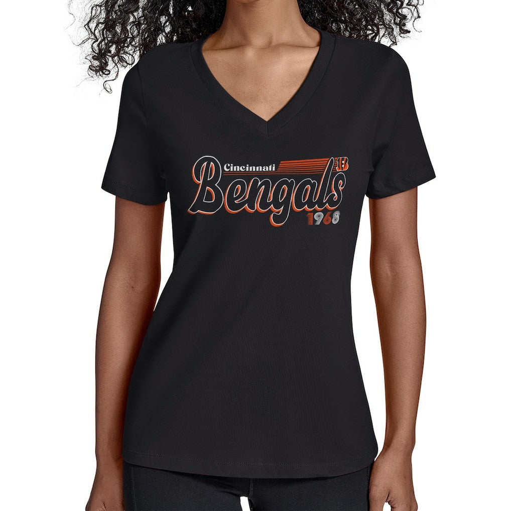 Cincinnati Bengals Starter Women's Groovy Script V-Neck T-Shirt - Black for sale