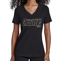 New Orleans Saints Starter Women's Groovy Script V-Neck T-Shirt - Black on sale