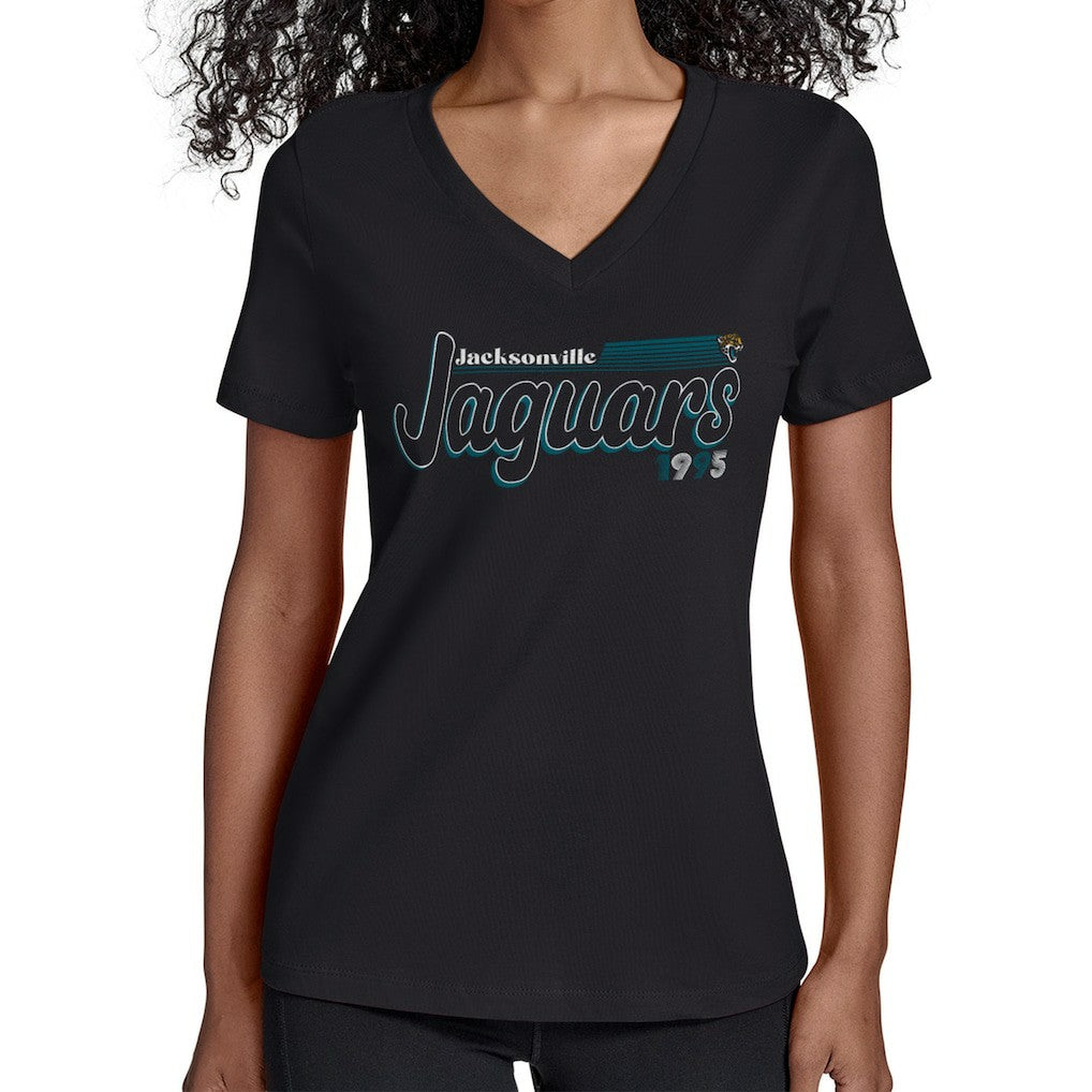 Jacksonville Jaguars Starter Women's Groovy Script V-Neck T-Shirt - Black outlet