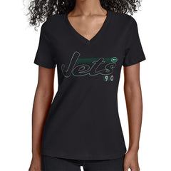New York Jets Starter Women's Groovy Script V-Neck T-Shirt - Black sale