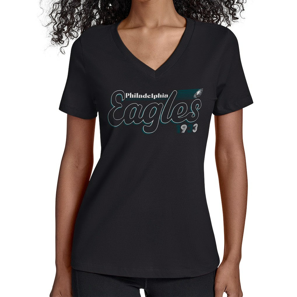 Philadelphia Eagles Starter Women's Groovy Script V-Neck T-Shirt - Black for sale