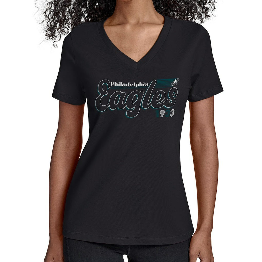 Philadelphia Eagles Starter Women's Groovy Script V-Neck T-Shirt - Black for sale