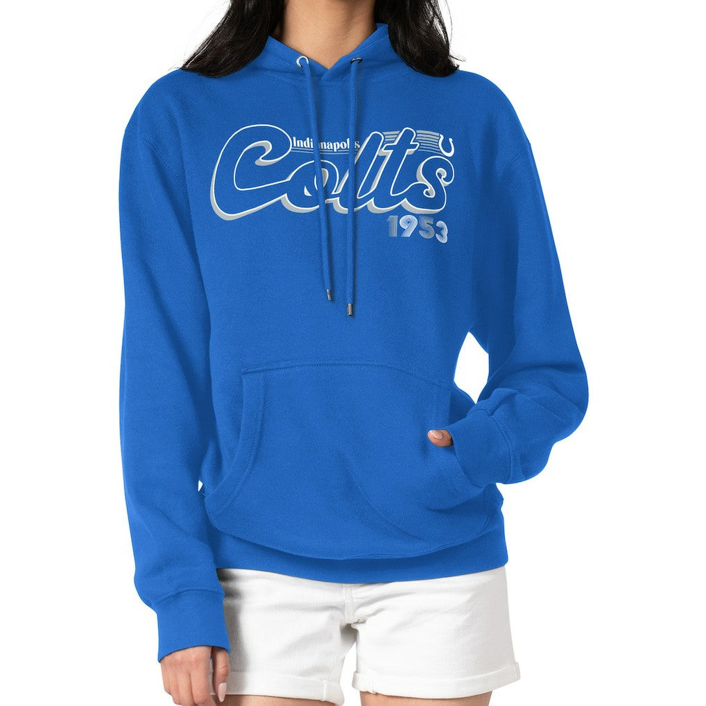 Indianapolis Colts Starter Women's Groovy Script Pullover Hoodie - Royal on sale