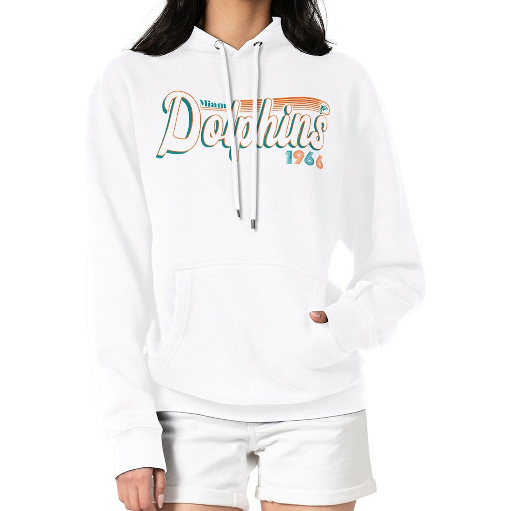 Miami Dolphins Starter Women's Throwback Groovy Script Pullover Hoodie - White outlet