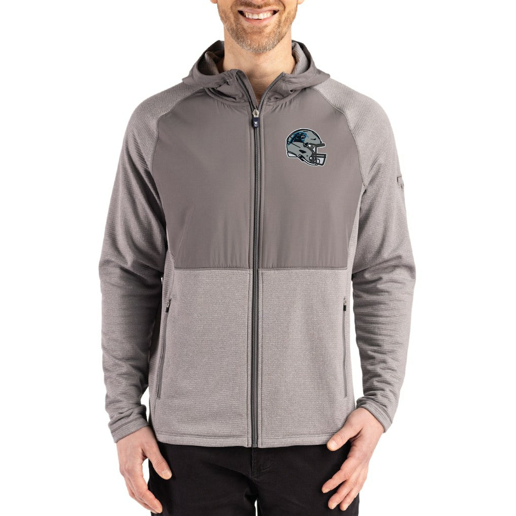 Carolina Panthers Cutter & Buck Peshastin Eco Fleece Recycled Raglan Full-Zip Tri-Blend Hybrid Jacket - Heather Gray discount