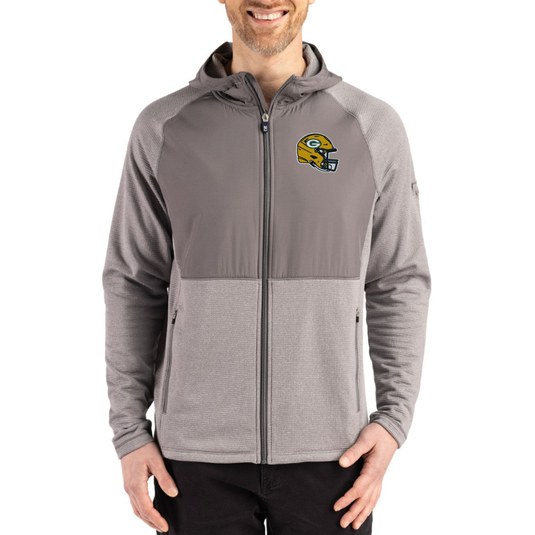 Green Bay Packers Cutter & Buck Peshastin Eco Fleece Recycled Raglan Full-Zip Tri-Blend Hybrid Jacket - Heather Gray discount