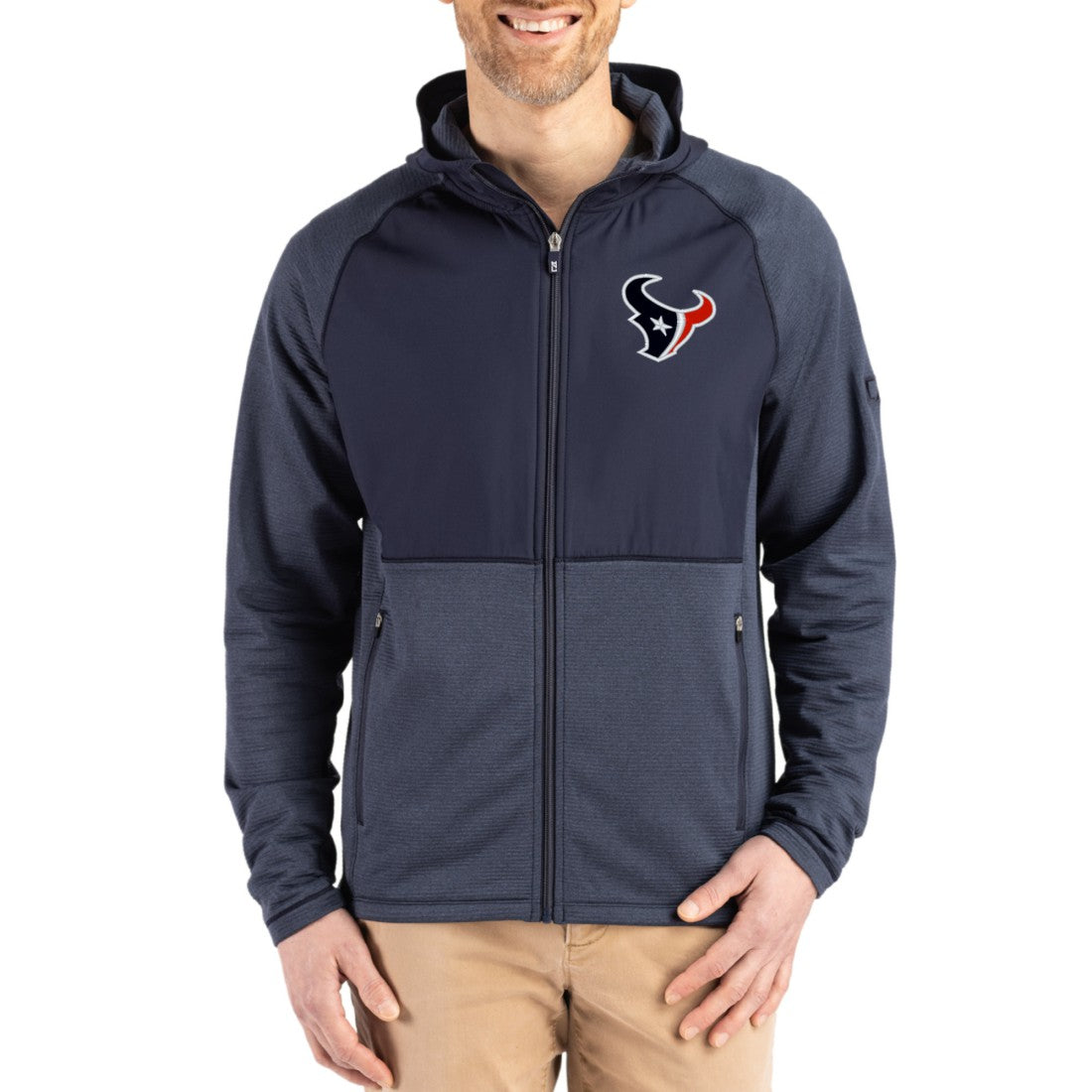 Houston Texans Cutter & Buck Peshastin Eco Fleece Recycled Raglan Full-Zip Tri-Blend Hybrid Jacket - Heather Navy online