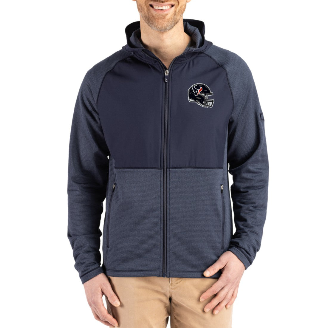 Houston Texans Cutter & Buck Peshastin Eco Fleece Recycled Raglan Full-Zip Tri-Blend Hybrid Jacket - Heather Navy sale