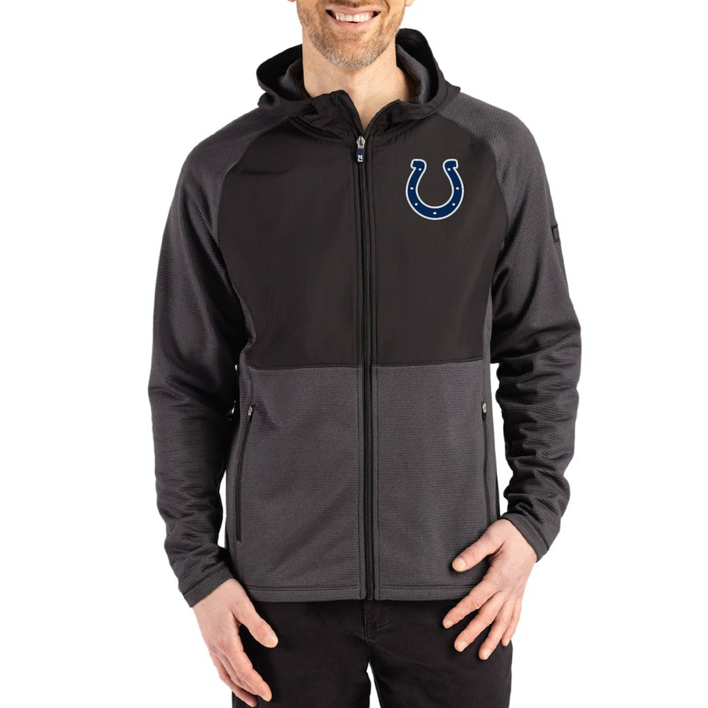 Indianapolis Colts Cutter & Buck Peshastin Eco Fleece Recycled Raglan Full-Zip Tri-Blend Hybrid Jacket - Heather Black sale