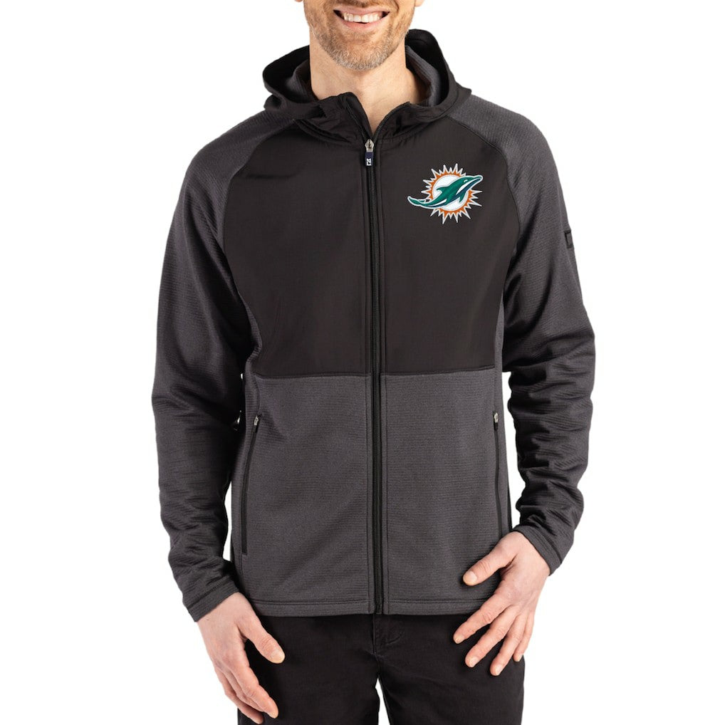 Miami Dolphins Cutter & Buck Peshastin Eco Fleece Recycled Raglan Full-Zip Tri-Blend Hybrid Jacket - Heather Black sale