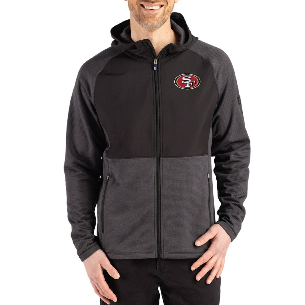 San Francisco 49ers Cutter & Buck Peshastin Eco Fleece Recycled Raglan Full-Zip Tri-Blend Hybrid Jacket - Heather Black outlet