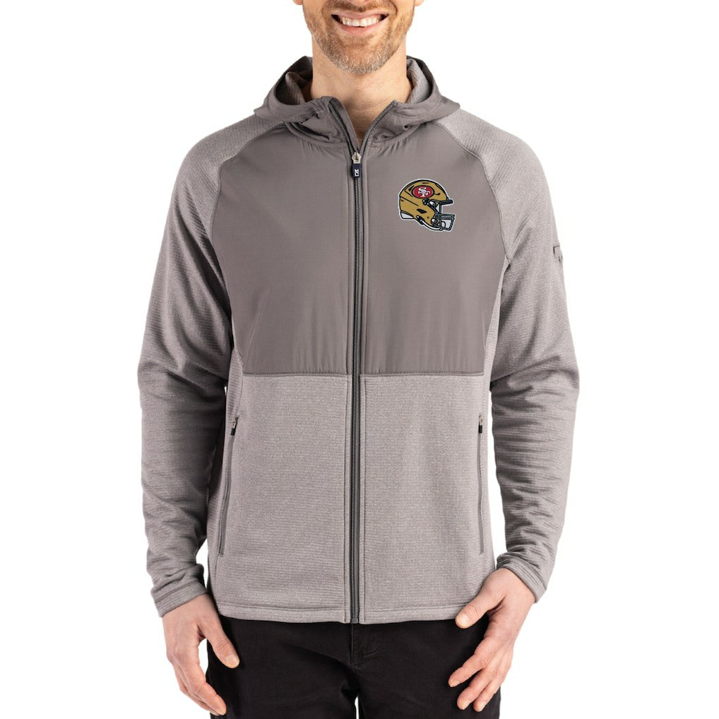 San Francisco 49ers Cutter & Buck Peshastin Eco Fleece Recycled Raglan Full-Zip Tri-Blend Hybrid Jacket - Heather Gray for sale