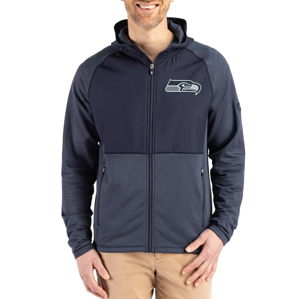 Seattle Seahawks Cutter & Buck Peshastin Eco Fleece Recycled Raglan Full-Zip Tri-Blend Hybrid Jacket - Heather College Navy online