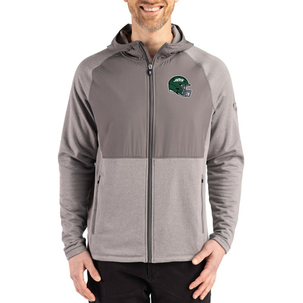 New York Jets Cutter & Buck Peshastin Eco Fleece Recycled Raglan Full-Zip Tri-Blend Hybrid Jacket - Heather Gray cheap