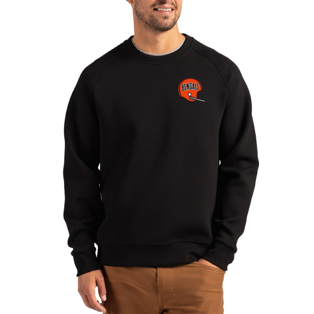 Cincinnati Bengals Cutter & Buck Throwback Roam Recycled Raglan Pullover Sweatshirt - Black discount