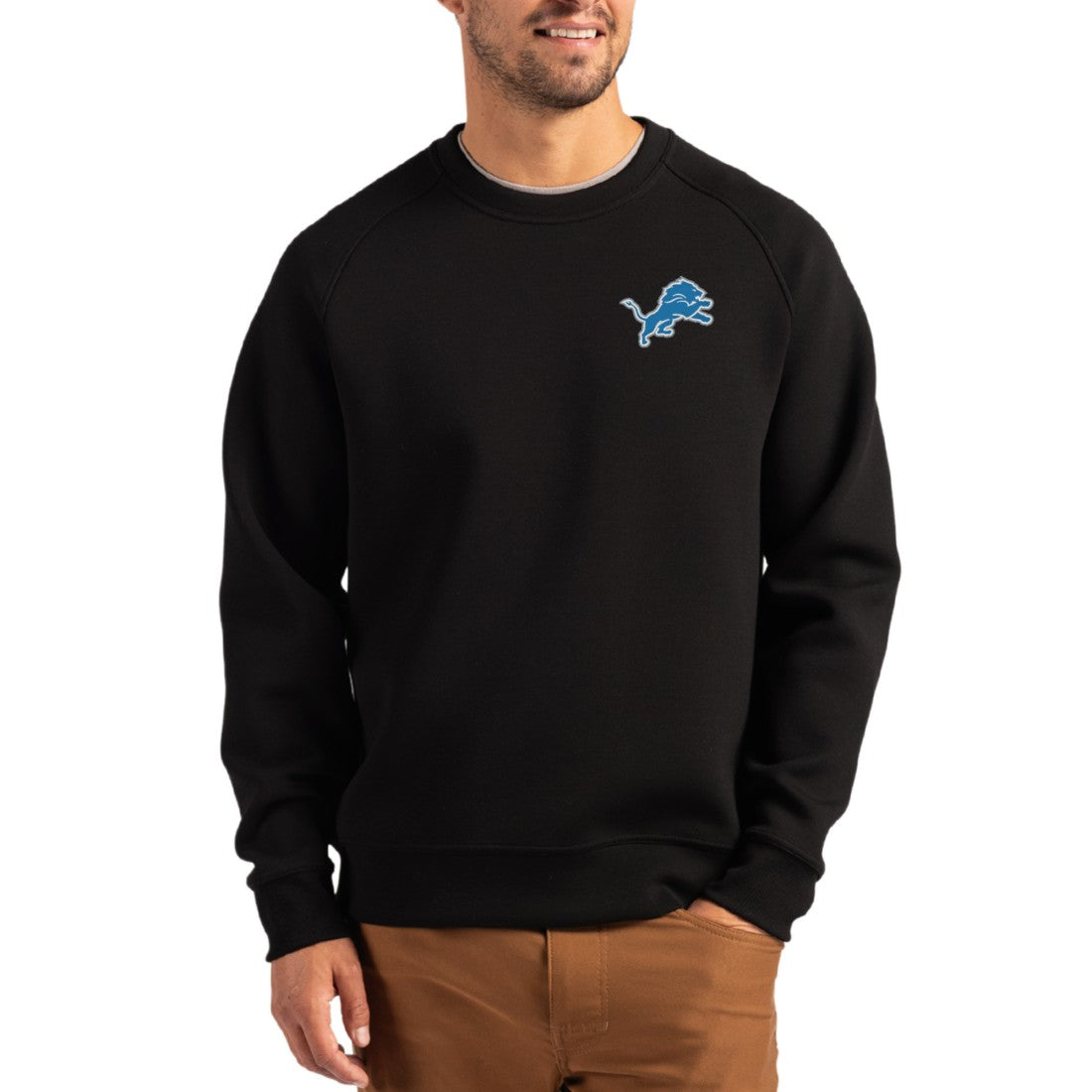Detroit Lions Cutter & Buck Primary Logo Roam Recycled Raglan Pullover Sweatshirt - Black on sale
