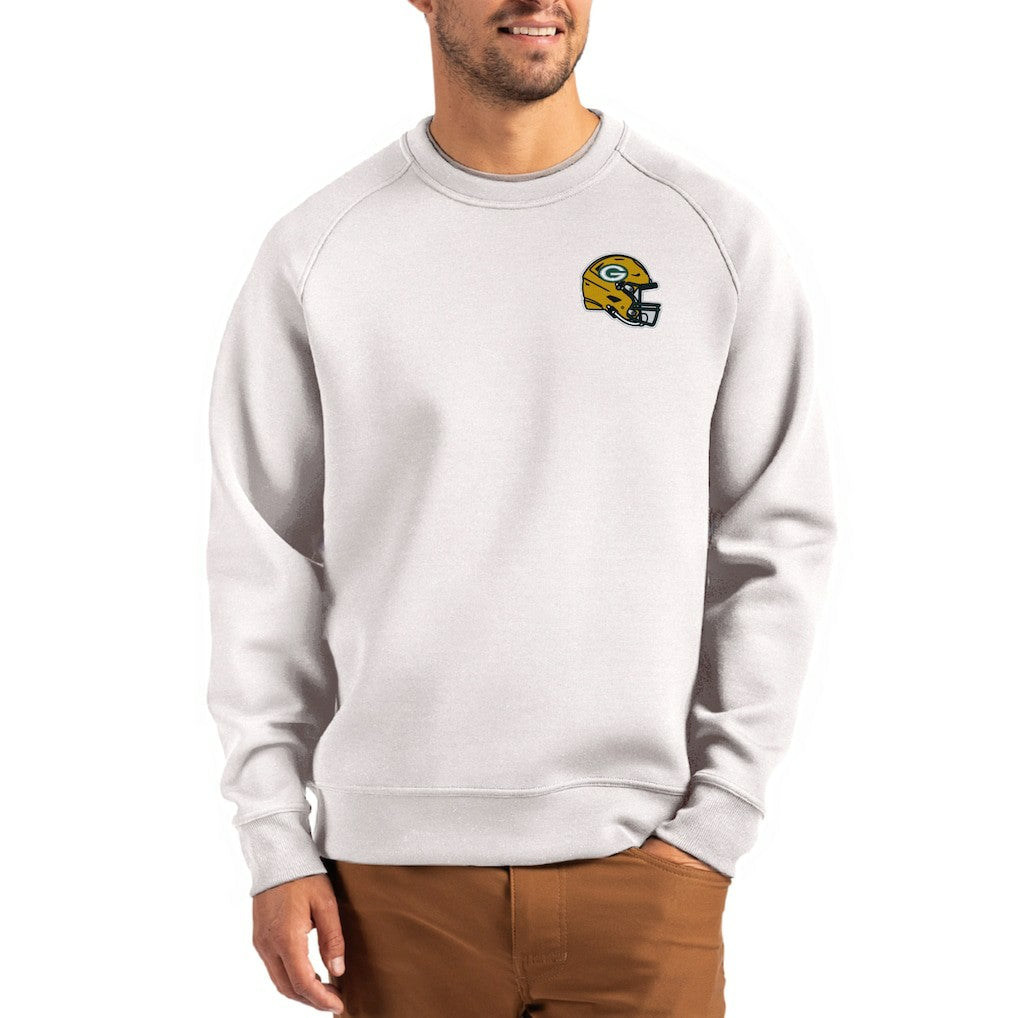 Green Bay Packers Cutter & Buck Helmet Roam Recycled Raglan Pullover Sweatshirt - Gray outlet
