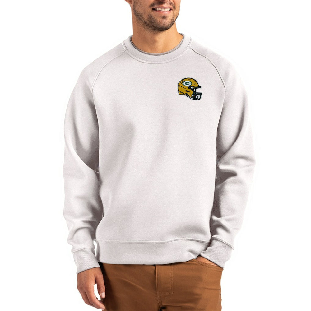 Green Bay Packers Cutter & Buck Helmet Roam Recycled Raglan Pullover Sweatshirt - Gray outlet