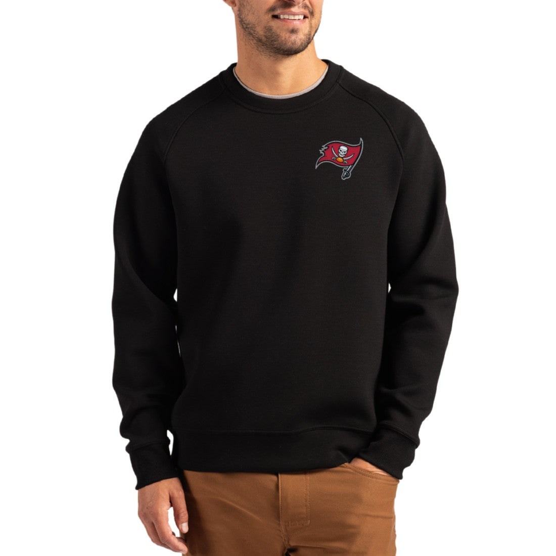 Tampa Bay Buccaneers Cutter & Buck Primary Logo Roam Recycled Raglan Pullover Sweatshirt - Black cheap