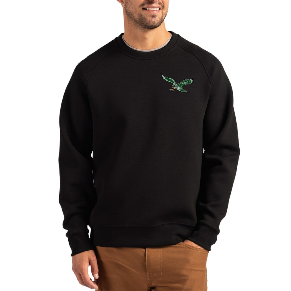 Philadelphia Eagles Cutter & Buck Throwback Roam Recycled Raglan Pullover Sweatshirt - Black cheap