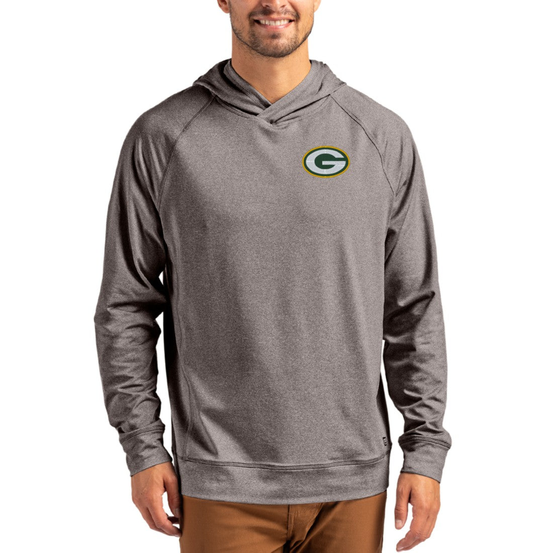 Green Bay Packers Cutter & Buck Adapt Knit Recycled Raglan Pullover Hoodie - Heather Gray discount