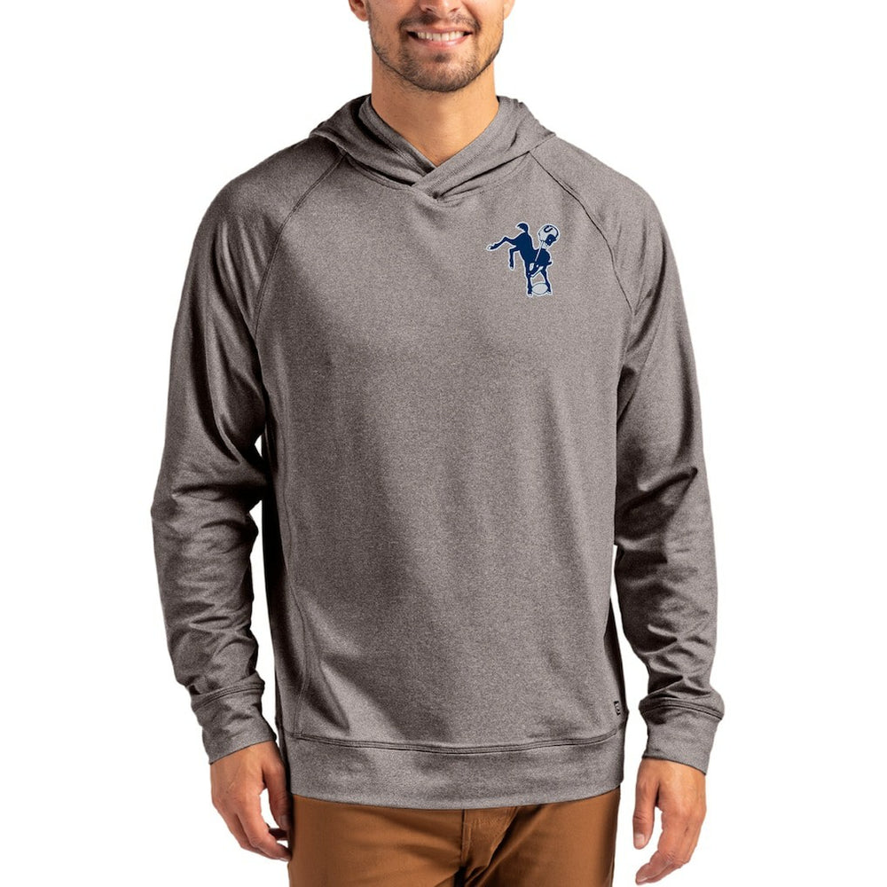 Indianapolis Colts Cutter & Buck Adapt Historic Knit Recycled Raglan Pullover Hoodie - Heather Gray for sale