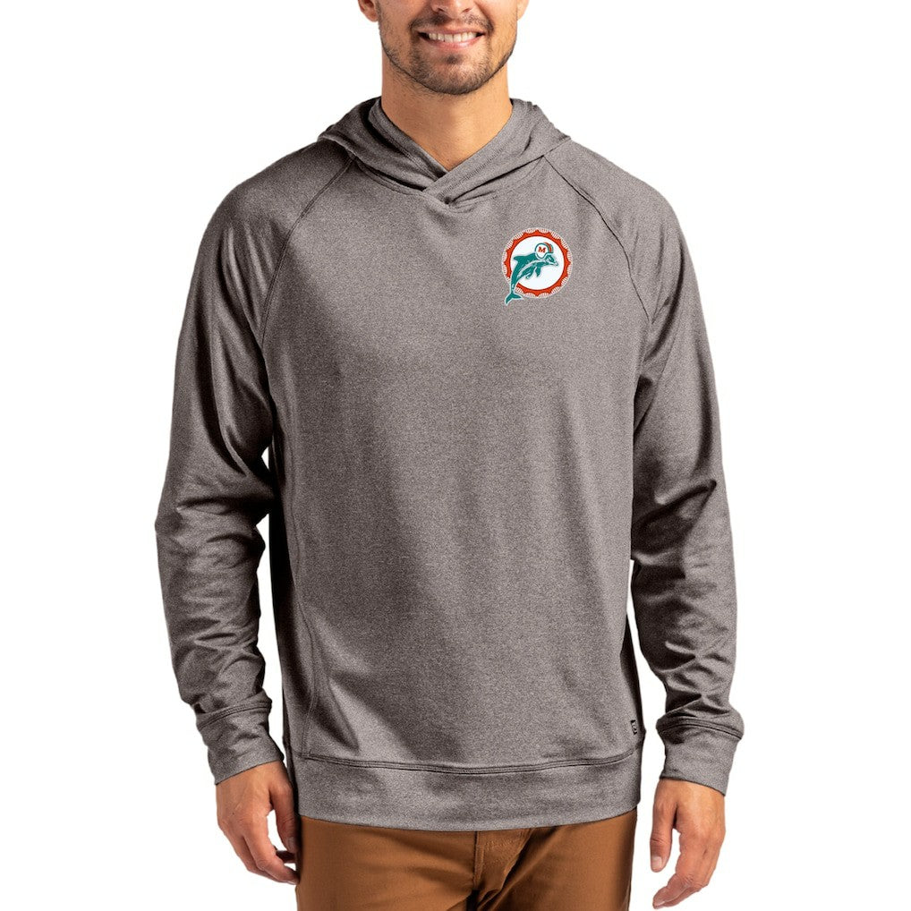 Miami Dolphins Cutter & Buck Adapt Historic Knit Recycled Raglan Pullover Hoodie - Heather Gray online