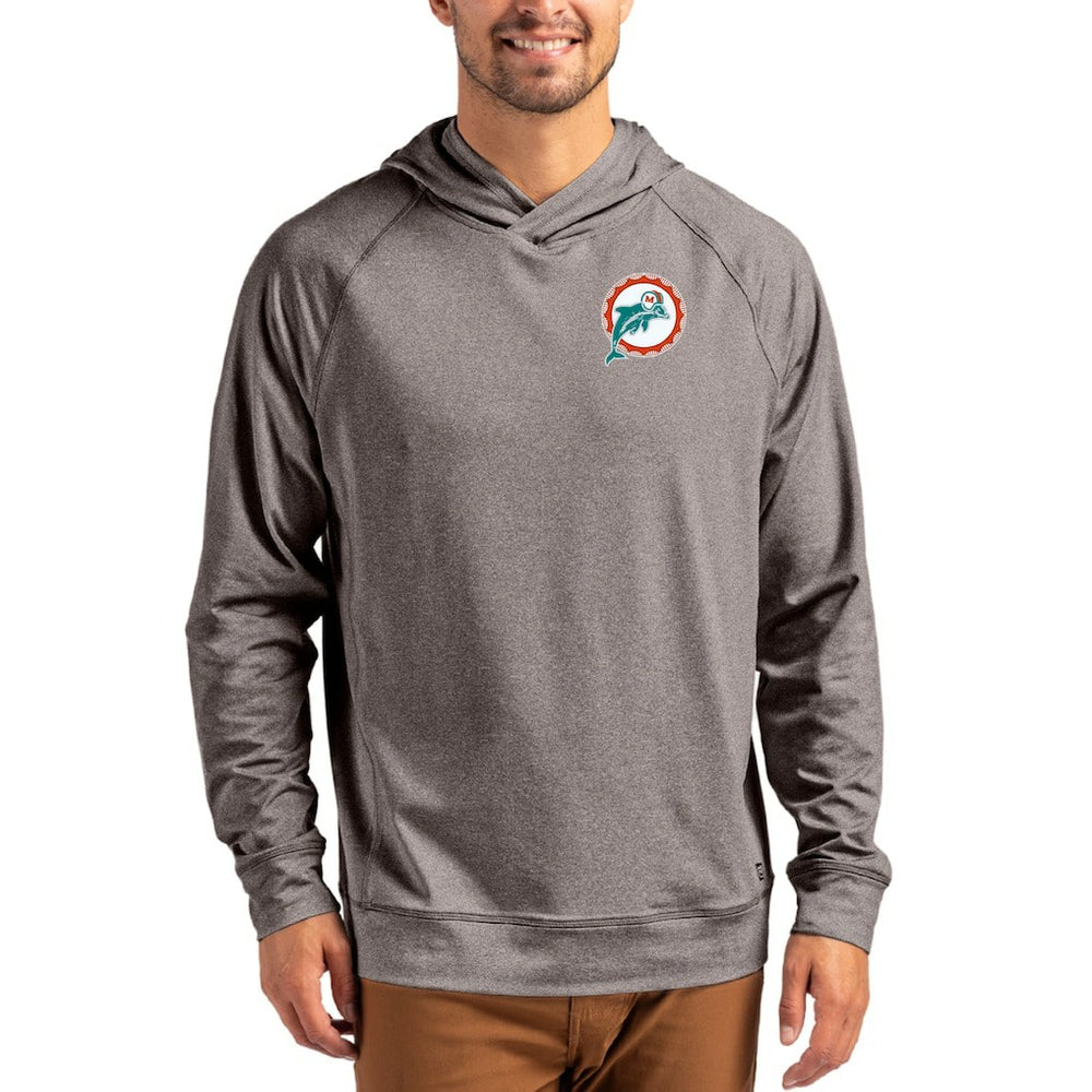 Miami Dolphins Cutter & Buck Adapt Historic Knit Recycled Raglan Pullover Hoodie - Heather Gray online