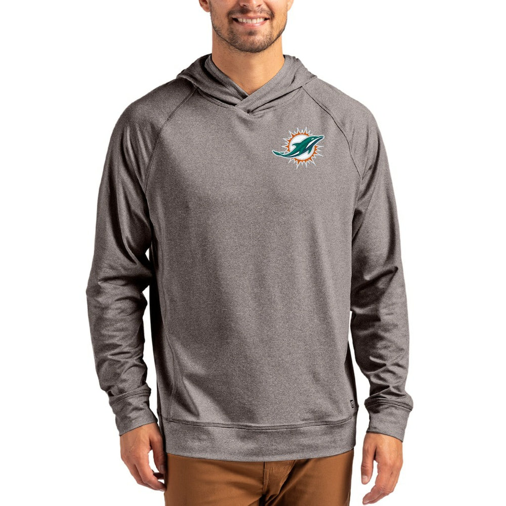 Miami Dolphins Cutter & Buck Adapt Historic Knit Recycled Raglan Pullover Hoodie - Heather Gray outlet
