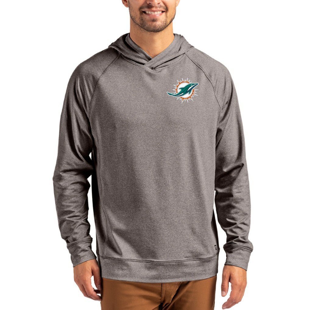 Miami Dolphins Cutter & Buck Adapt Historic Knit Recycled Raglan Pullover Hoodie - Heather Gray outlet
