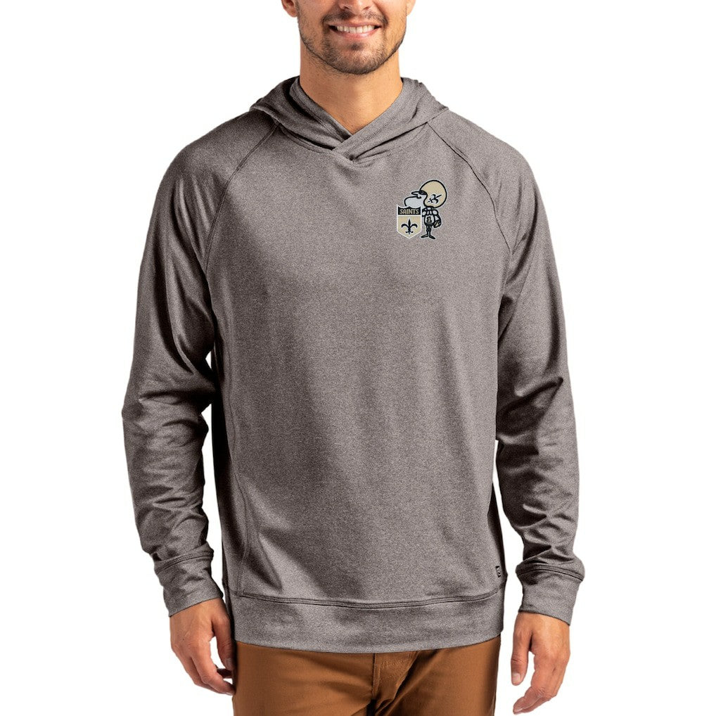 New Orleans Saints Cutter & Buck Adapt Historic Knit Recycled Raglan Pullover Hoodie - Heather Gray on sale