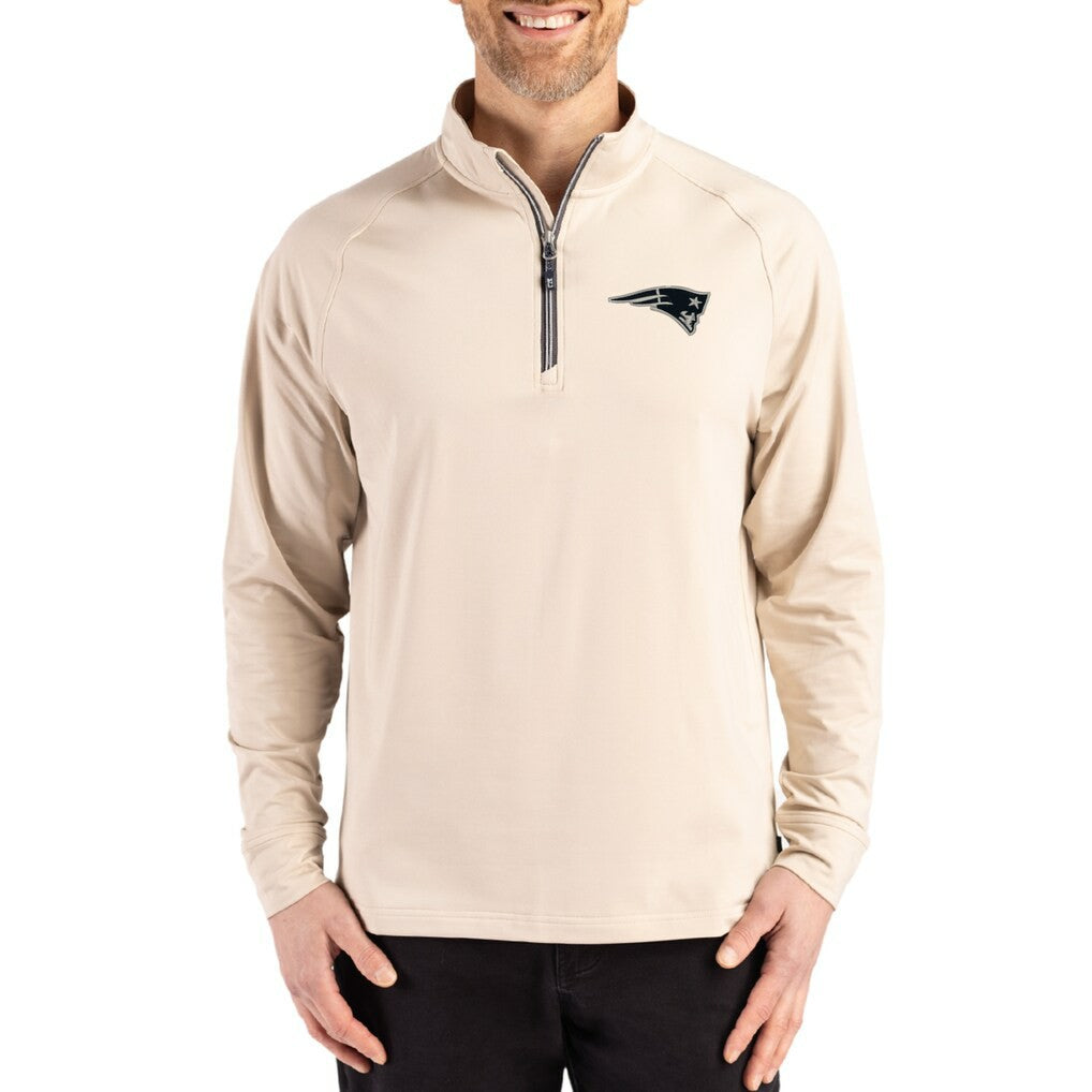 New England Patriots Cutter & Buck Adapt Eco Knit Stretch Recycled Quarter-Zip Pullover - Tan online