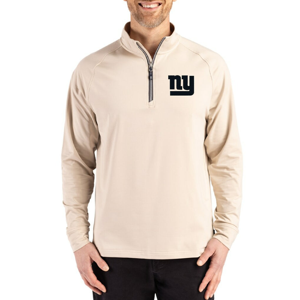 New York Giants Cutter & Buck Adapt Eco Knit Stretch Recycled Quarter-Zip Pullover - Tan for sale